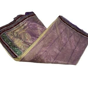 Women's Multi Color Tulle / Net Sari/ Saree (No Blouse)